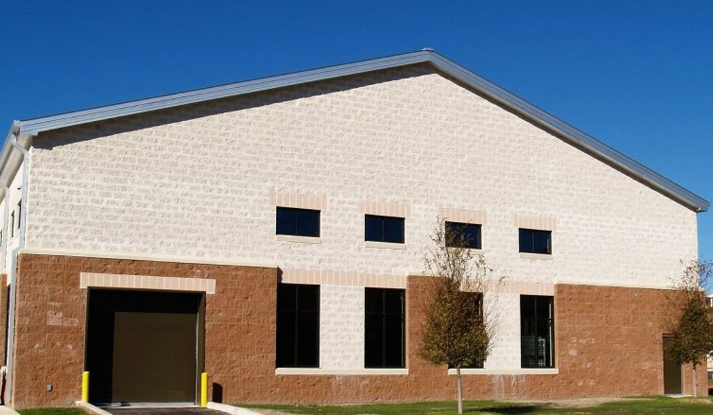 Stone walls on a community center